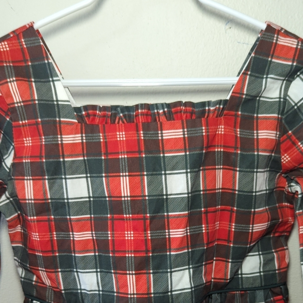 Girl August Plaid Christmas Dress Red Green White Long Sleeve Bow Girls Size 8 - Picture 3 of 6
